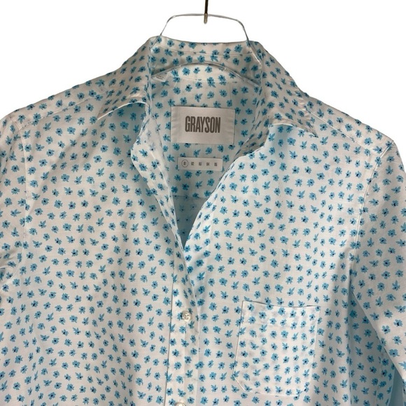 Grayson | The Hero Floral Print Cotton Shirt in Claire Blue White Size 1 XSmall - Picture 4 of 9